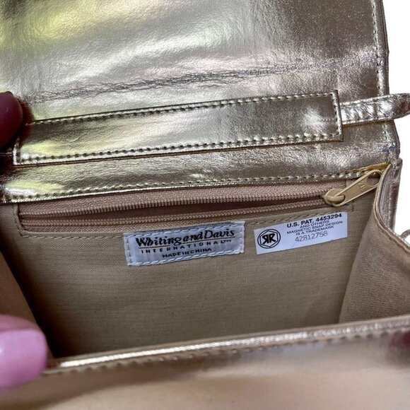 Whiting and Davis Gold Metal Mesh Clutch Shoulder or Crossbody Bag Strap Purse - Picture 8 of 14
